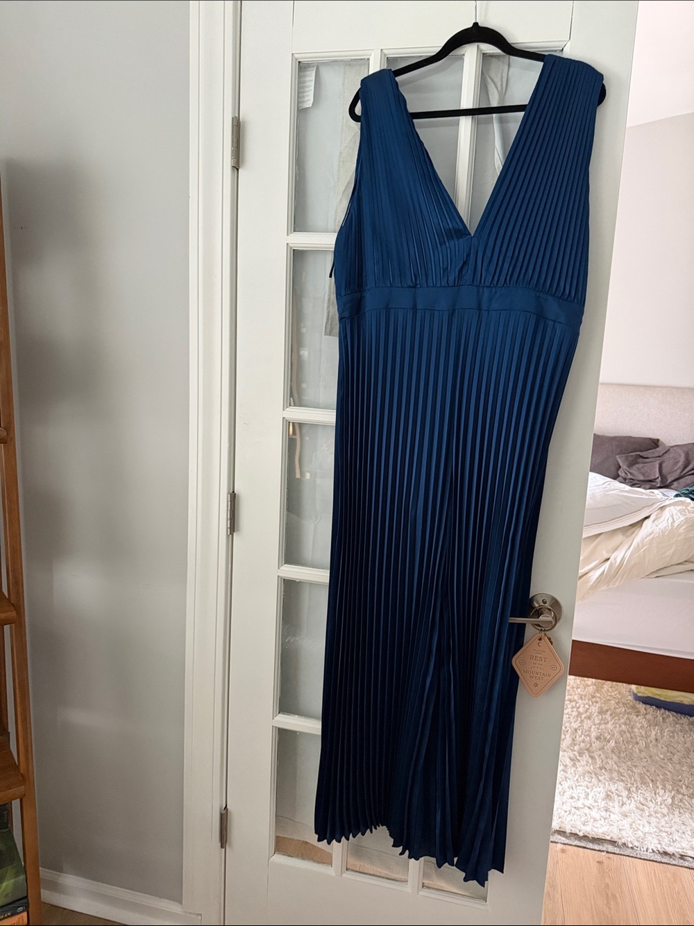 Women's Deep Blue Pleated V-Neck jumpsuit